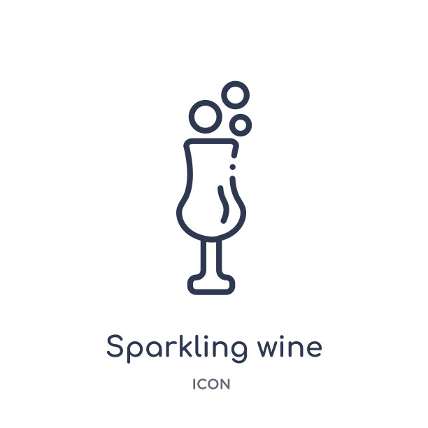 线性气泡酒图标从食物大纲收集。细线汽酒图标孤立在白色的背景。起泡酒时尚插画图片下载