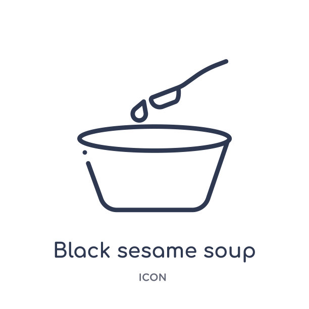 线性黑芝麻汤图标从食品和餐厅大纲集合。细线黑芝麻汤图标孤立在白色背景。黑芝麻汤潮流插画图片下载