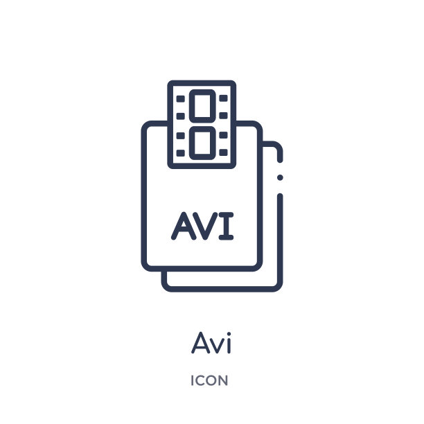 文件类型轮廓系列中的线性AVI图标。在白色背景上隔离的细线AVI向量。AVI热门插图图片下载