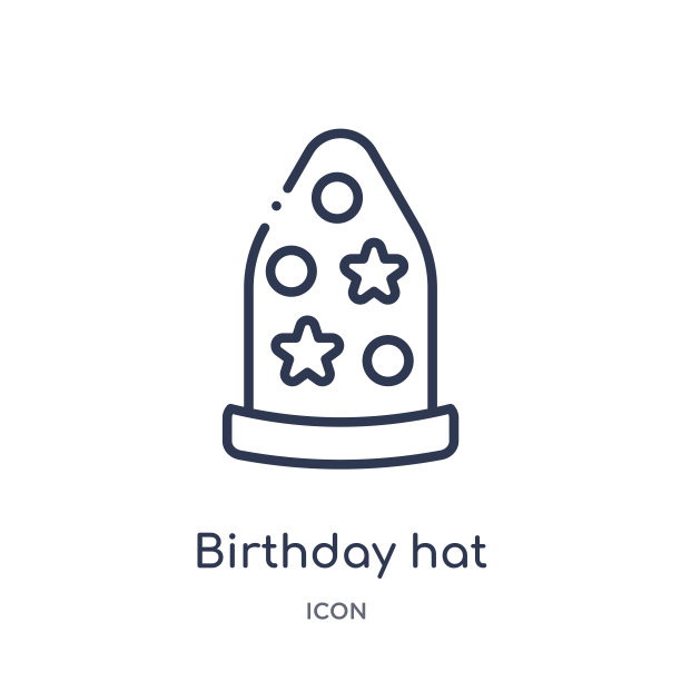 线性生日帽与点和星星图标从时尚轮廓收集。细线生日帽子与点和星星图标图片下载