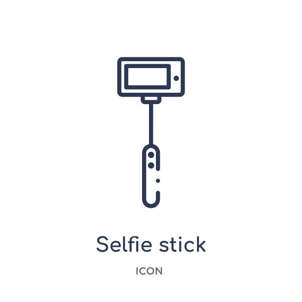 线性自拍杆图标从娱乐和街机轮廓集合。细线自拍杆矢量隔离在白色背景上。自拍杆潮流插画图片下载