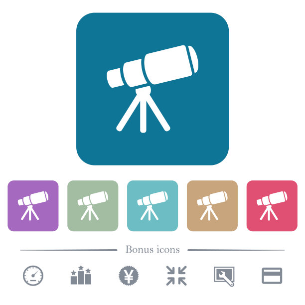 太空望远镜平面图标上的彩色圆形方形背景图片下载