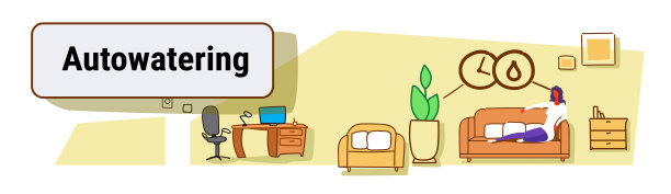 女子坐椅采用自动浇水应用智能家居技术系统概念现代客厅室内素描流水风格横幅图片下载