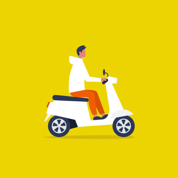 年轻的男性角色开着摩托车。城市交通。车辆。平面可编辑矢量插图，剪辑艺术图片下载