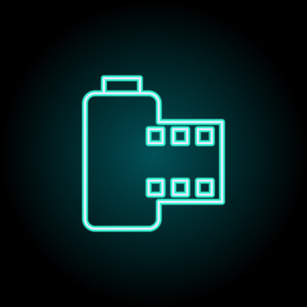 摄像机滚动标志图标。霓虹灯风格图标的图像元素。简单的图标为网站，网页设计，移动应用程序，信息图形图片下载