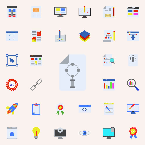 搜索彩色插画图标：Web和移动编程贴纸图标通用集图片下载