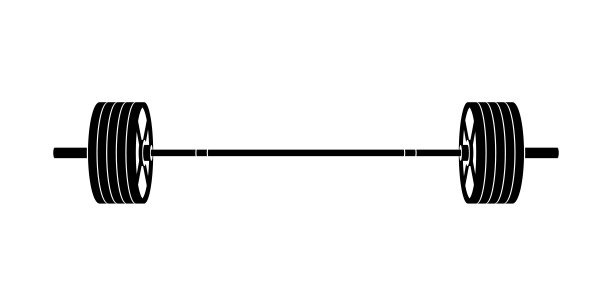 简单的黑色杠铃前视图透视向量图标上的白色背景。图片下载