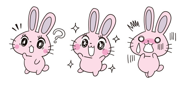 一只可爱的兔子有各种各样的面部表情。图片下载