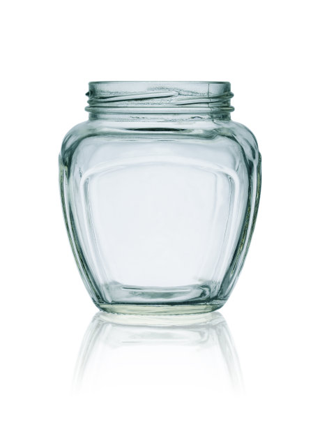 空玻璃罐与反射在白色的背景图片下载