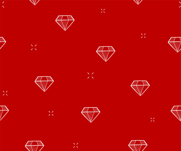 钻石无缝模式。红色背景与涂鸦灿烂。图片下载
