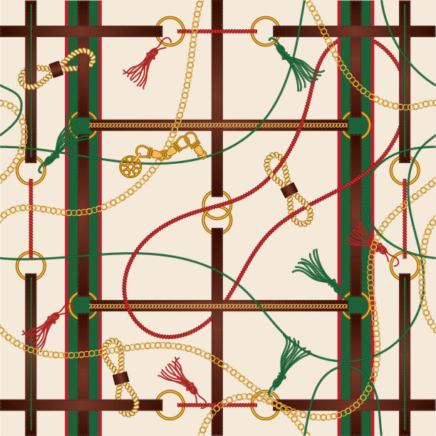 无缝图案与珠宝链和腰带的面料设计。图片下载