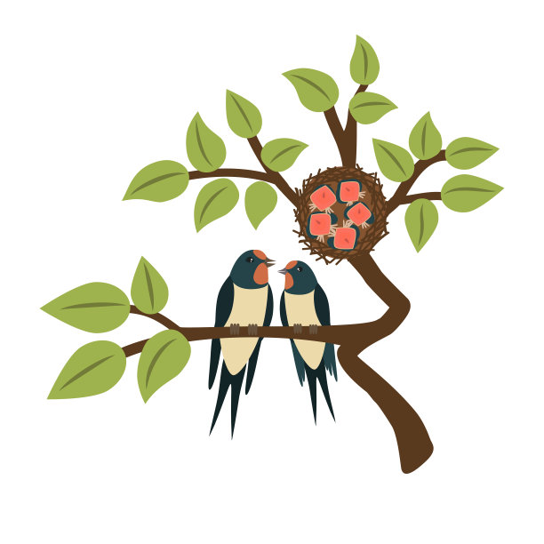 两只可爱的燕子坐在树枝上。图片下载