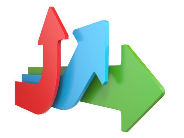 三个箭头显示三个不同的方向3D图片下载