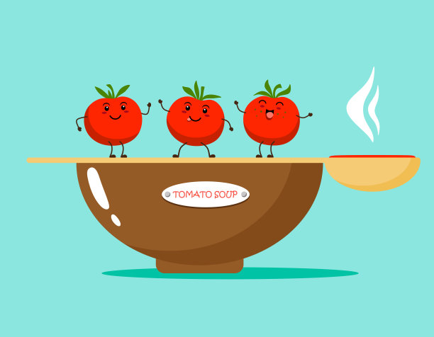 卡哇伊风格的番茄汤。矢量图图片下载