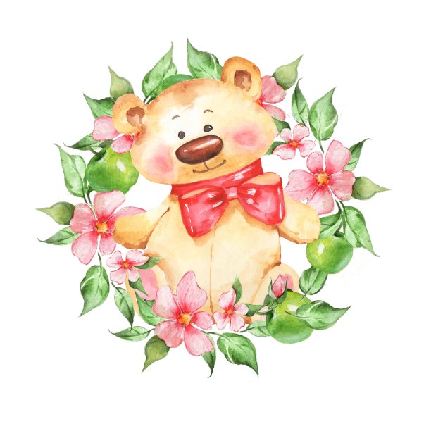 带花的泰迪熊。水彩插图图片下载