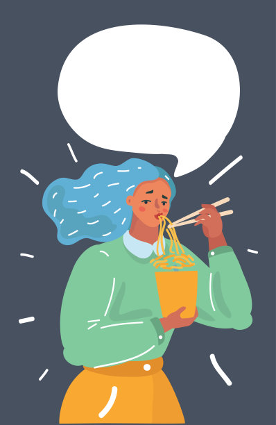 女孩用筷子吃拉面。图片下载