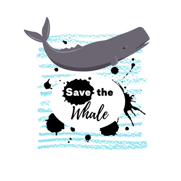 Сartoon style icon of sperm whale in the ocean. Design template card with text. Concept poster to protect the environment.图片下载