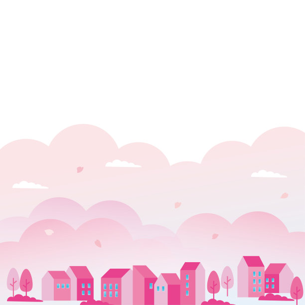 矢量背景插图的春天小镇景观在粉红色图片下载