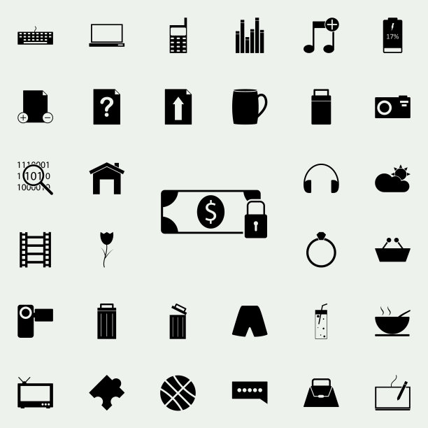 美元锁定图标。网页图标通用设置为网页和移动在白色背景图片下载