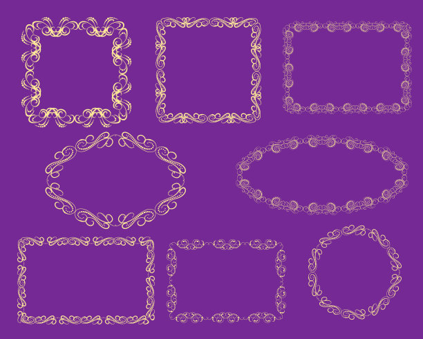 一套装饰华丽的金色框架在黑暗的背景。图片下载