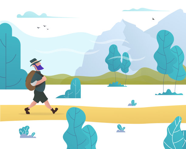 一个背着背包的男人去森林和山区徒步旅行。图片下载