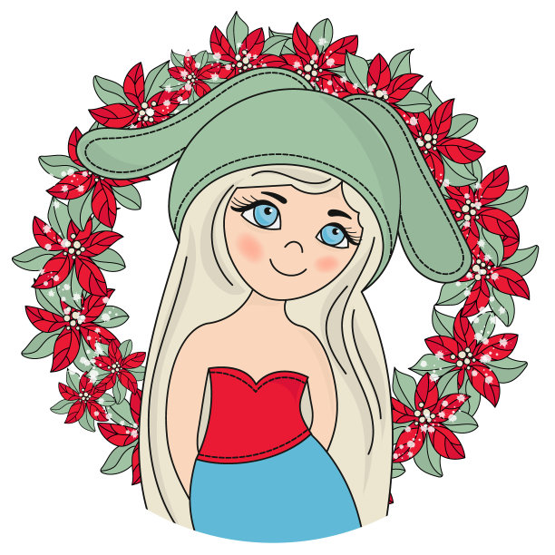 金发的圣诞肖像女孩卡通矢量插图集图片下载