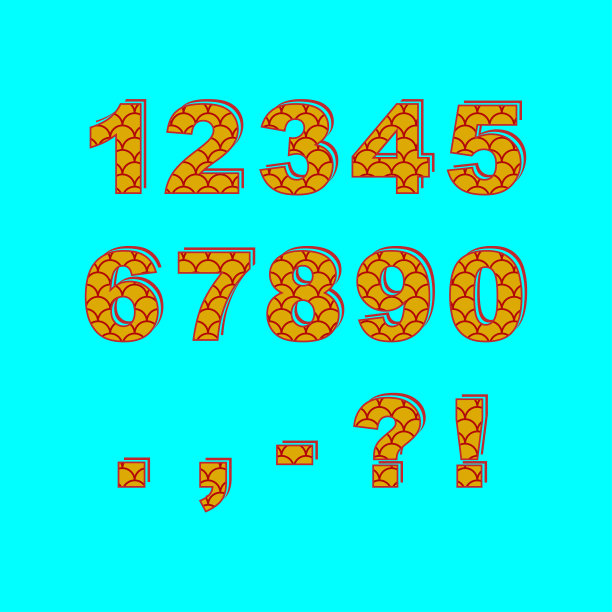 装饰性数字和标点符号。饱和鱼鳞图案。图片下载