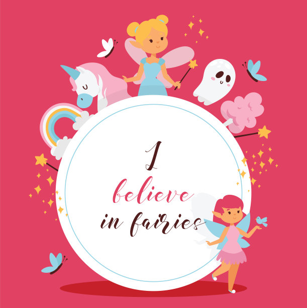 童话女孩矢量魔法童话人物和幻想美丽的公主卡通童话麒麟在仙境彩虹背景插图少女精灵与魔法翅膀的背景图片下载