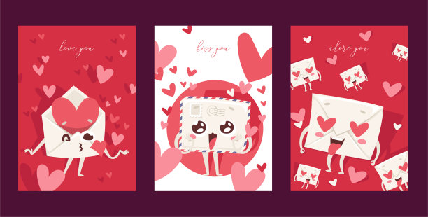 可爱的信封向量，爱的邮件，爱的心邮寄，邮寄表情符号，邮寄爱的信息，信，亲吻，卡哇伊，电子邮件字符背景插图，电子邮件设置背景横幅图片下载