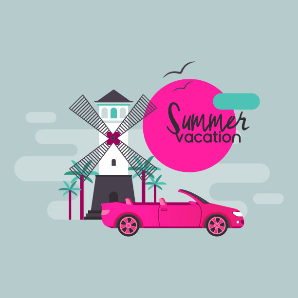 汽车旅行矢量夏季度假旅游观光汽车背景假日旅游插图汽车旅游夏季冒险背景图片下载