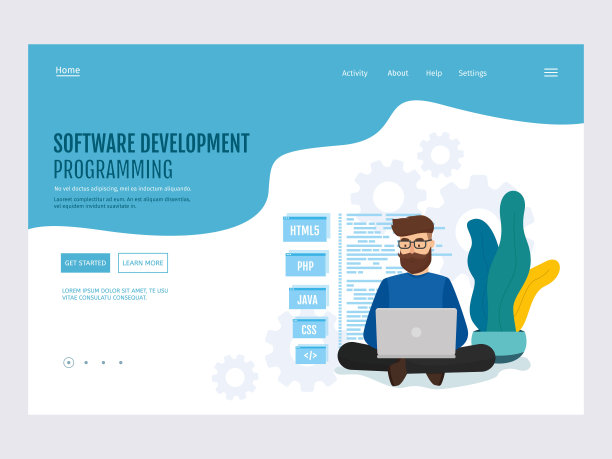 编程和软件概念。矢量插图的年轻程序员工程师编码新项目。着陆页模板。平面矢量现代插图。图片下载
