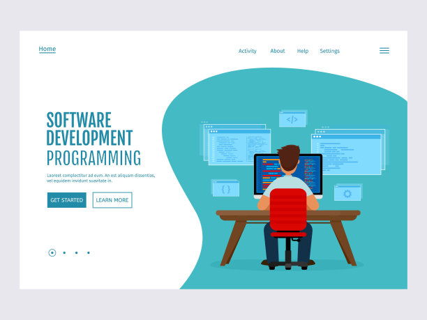 程序员工程师正在桌子上工作。矢量插图孤立在白色背景。着陆页模板。平面矢量现代插图。图片下载