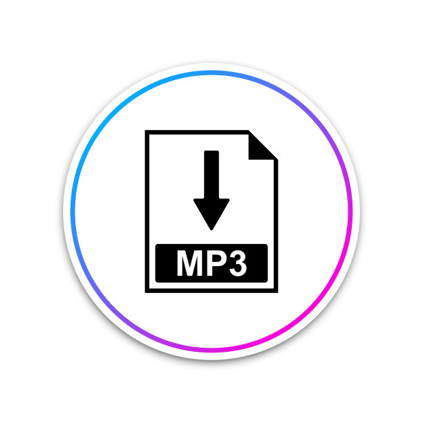 MP3文件图标。下载MP3按钮图标，白色背景隔离。圆形白色按钮。矢量图图片下载