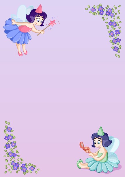 A4信模板与可爱的小仙女公主和中提琴花装饰图片下载