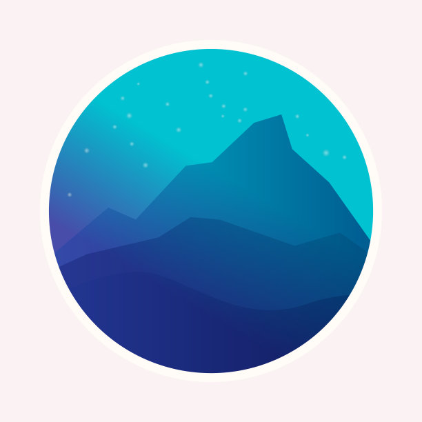 幻想霓虹彩色山景观平面插图。现代平面设计模板。矢量剪辑艺术孤立在白色背景上。图片下载