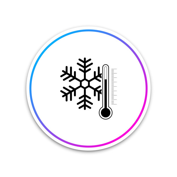 白色背景上的雪花温度计图标，圆形白色按钮，矢量插图图片下载