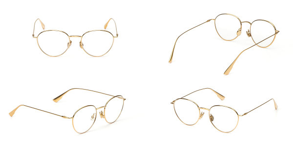 设置眼镜金色金属材料商业风格透明孤立在白色背景。收集时尚办公室眼镜图片下载