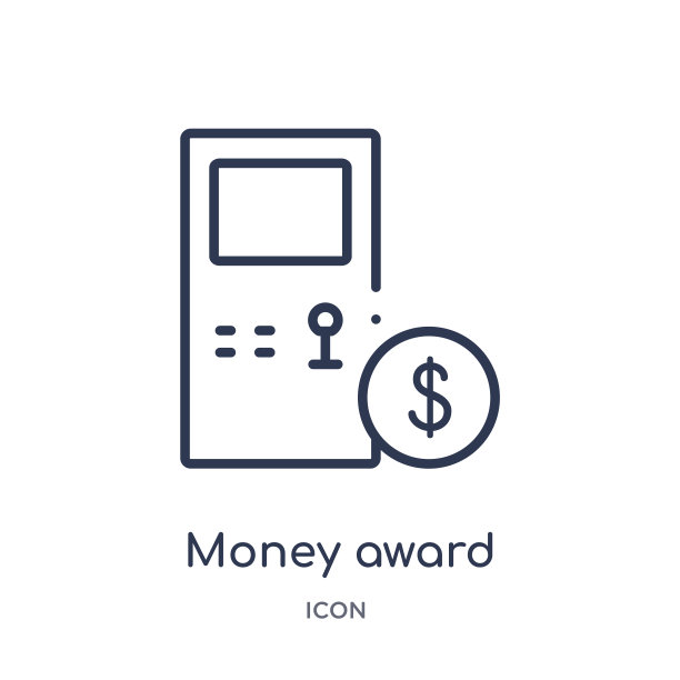 来自游戏大纲收集的线性金钱奖励图标。细线金钱奖励图标孤立在白色的背景。金钱奖励时尚插图图片下载