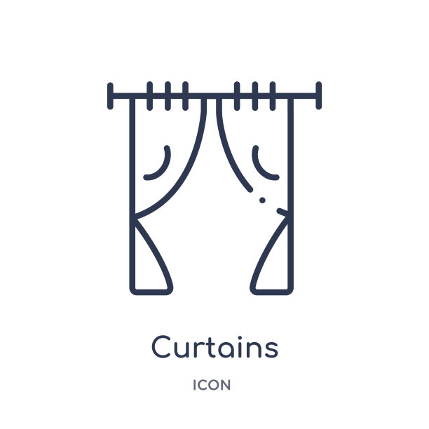 线性窗帘图标从家具和家庭轮廓集合。细线窗帘图标孤立在白色背景。窗帘潮流插画图片下载