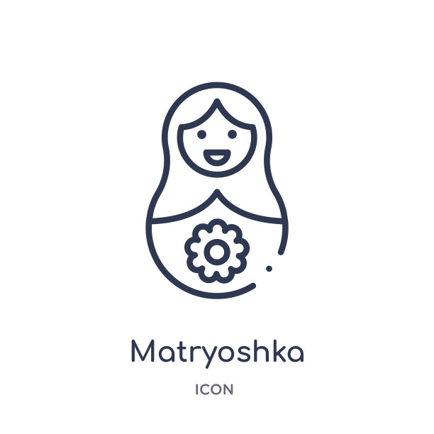 线性俄罗斯套娃图标从一般轮廓集合。白色背景上孤立的俄罗斯套娃图标细线。俄罗斯时尚插图图片下载