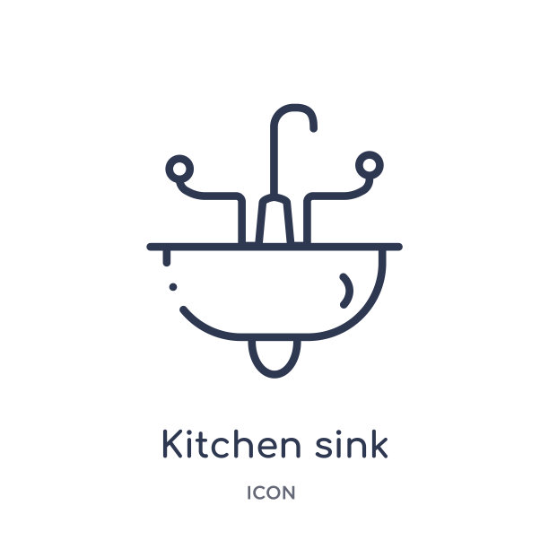 线性厨房水槽图标从家具轮廓集合。细线厨房水槽图标孤立的白色背景。厨房水槽时尚插图图片下载