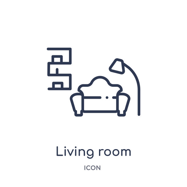 线性客厅图标从家具轮廓集合。细线客厅图标孤立在白色背景。客厅潮流插画图片下载