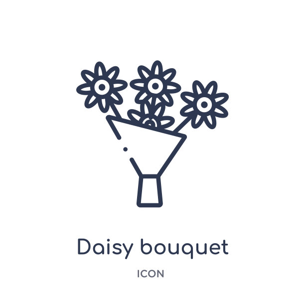 线性雏菊花束图标从一般轮廓收集。细线雏菊花束图标孤立在白色背景。雏菊花束潮流插图图片下载