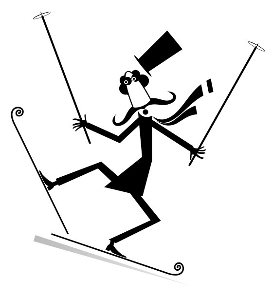 戴着大礼帽的小胡子男人是一幅滑雪插画图片下载