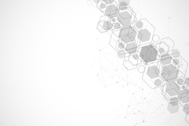 摘要医学背景DNA研究，遗传学，基因组，DNA链。遗传分析艺术概念与灰色六边形，线，点。生物技术网络概念，矢量图解素材图片