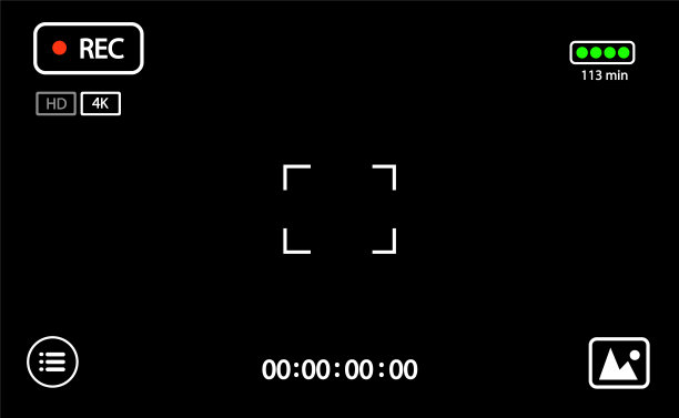 数码4K相机视频取景器。相机rec界面取景器与数字焦点和曝光设置。图片下载
