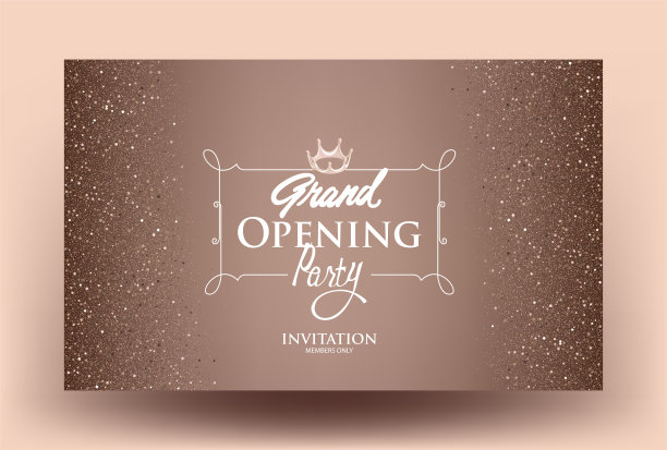 米色Grand Opening卡与灰尘和复古的金色框架。矢量图图片下载