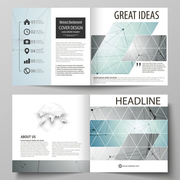 商业模板为方形设计双折页宣传册，传单，小册子或年度报告。传单封面，抽象矢量布局。几何背景。分子结构。医疗技术的概念。图片下载