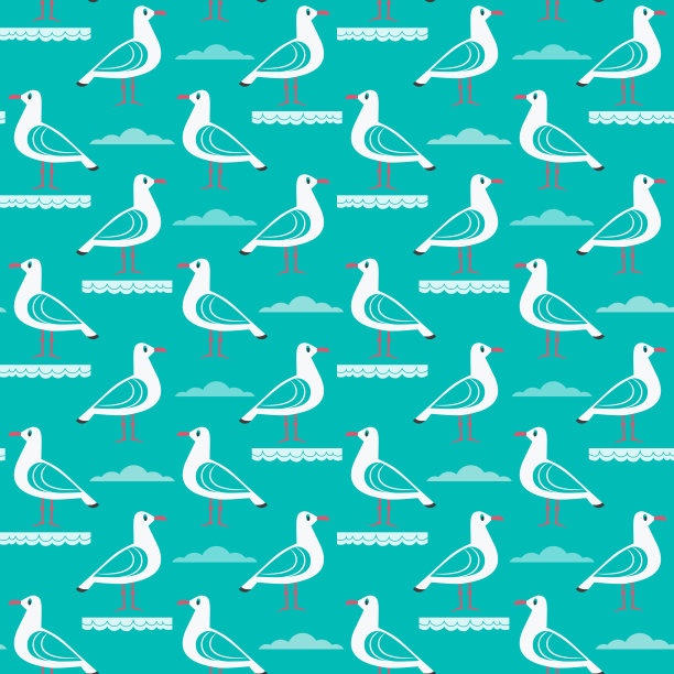 手绘可爱的海鸥无缝图案图片下载