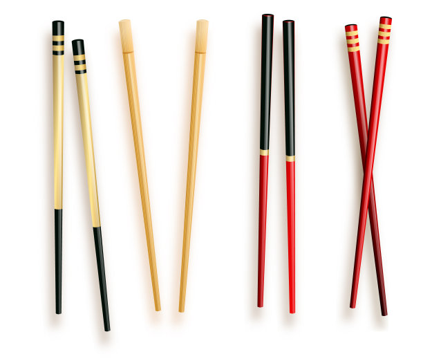 逼真的3d食物筷子设置不同类型。矢量插图的传统亚洲竹用具彩色筷子图片下载